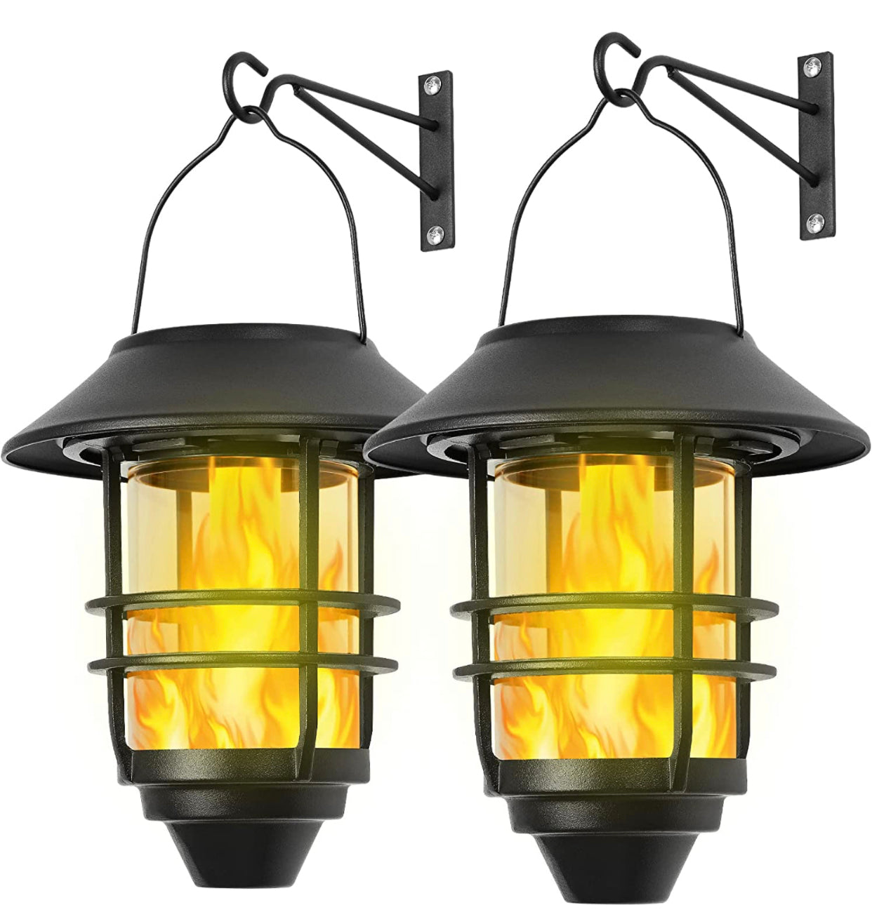 Lighteme 2 Pack Security Solar Hanging Lanterns , Wall/Porch Lights 15 Lumen Heavy Glass & Stainless