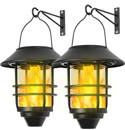 Lighteme 2 Pack Security Solar Hanging Lanterns , Wall/Porch Lights 15 Lumen Heavy Glass & Stainless