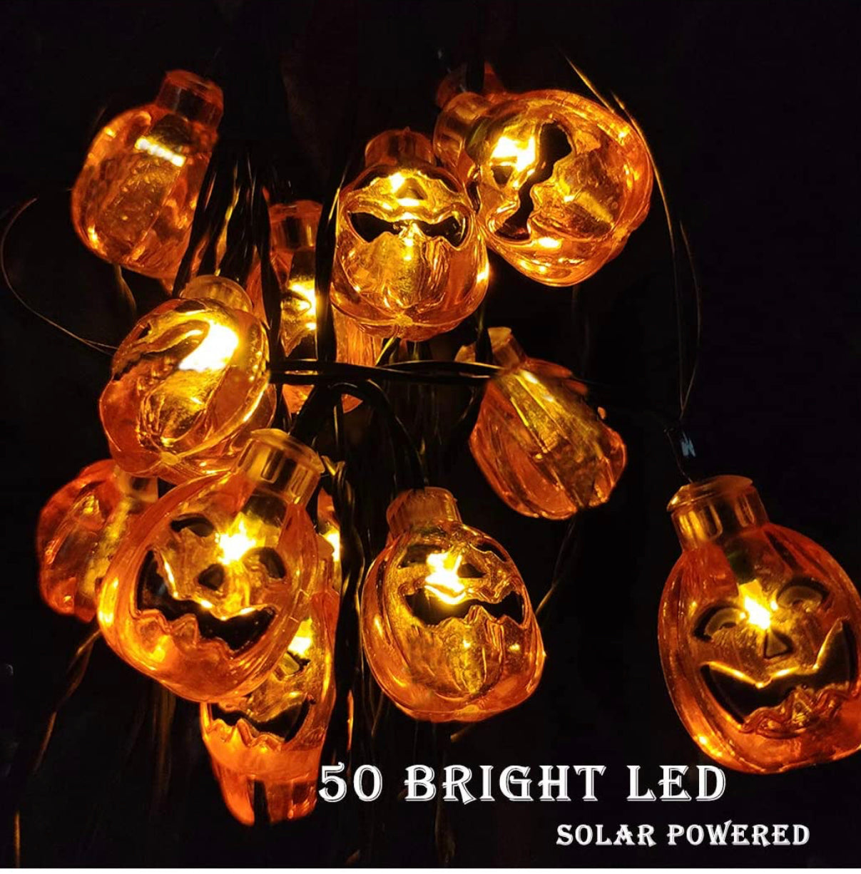 Lighteme 33Ft Solar Powered Pumpkin Halloween String Lights 50 LED with 8 Lighting Modes