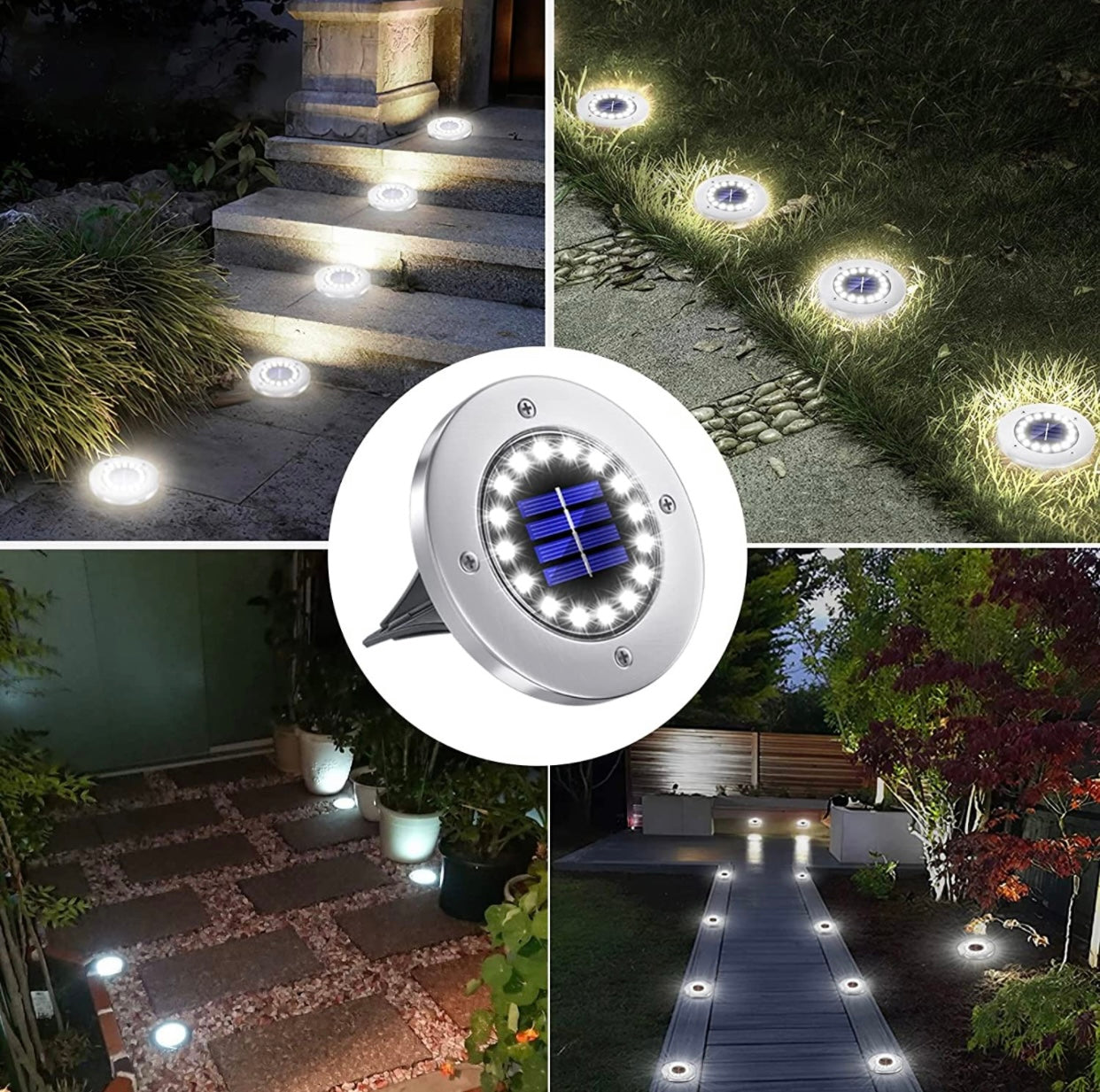 Lighteme Solar Garden Disk Lights 16LED Solar Ground Lights Underground Lights,4 Pack-20 Lumen