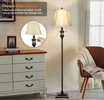 Lighteme - Free Standing Elegant Floor Lamp - Bell Shape Fabric Shade - LED Bulb Included - Bronze