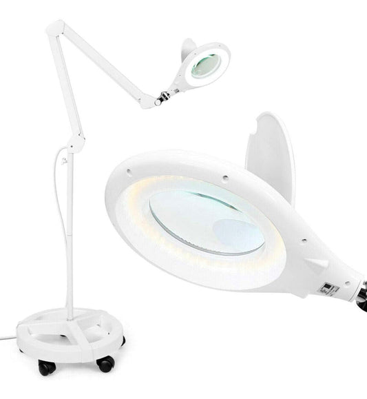 Lampadaire loupe Lighteme avec base roulante à 5 roues, loupe 2,25X avec lumière LED, 2 en 1