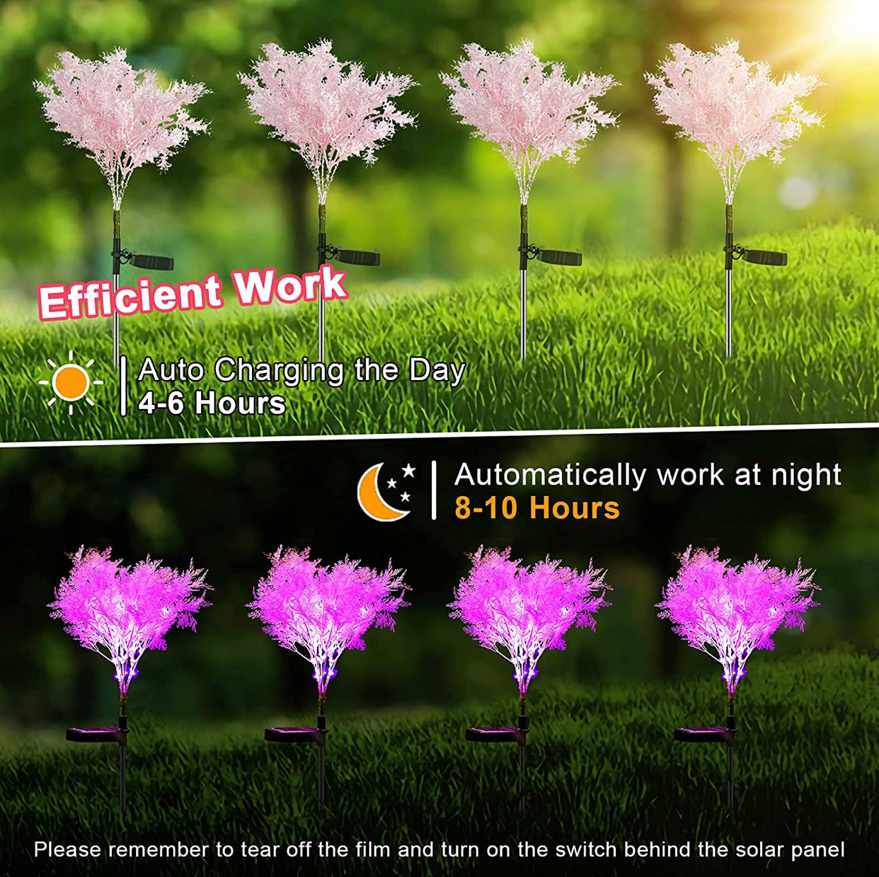 Lot de 2 fleurs solaires Lighteme, motif givre rose, fleurs à énergie solaire, du crépuscule à l'aube 