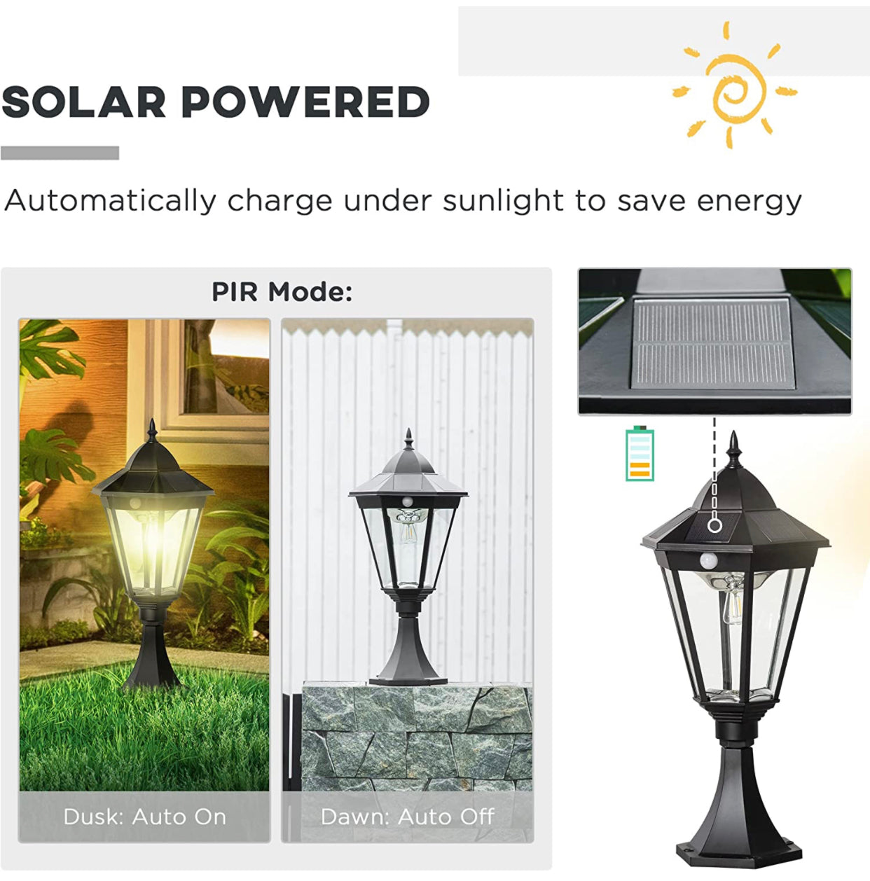 Lighteme 22" Solar Lamp Post Light, Outdoor Fixture with All Weather Aluminum, Motion Activated