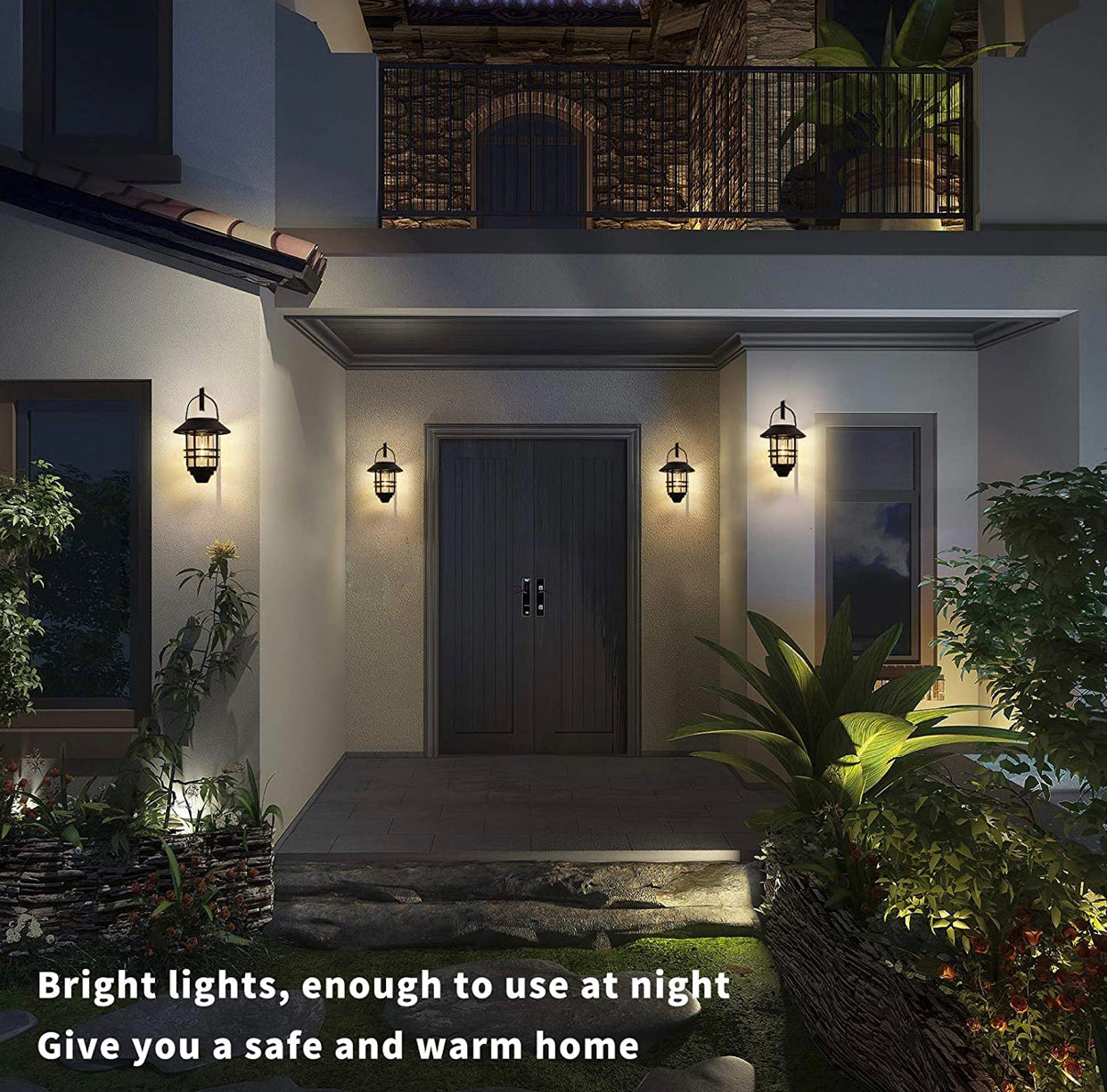 Lighteme 2 Pack Security Solar Hanging Lanterns , Wall/Porch Lights 15 Lumen Heavy Glass & Stainless