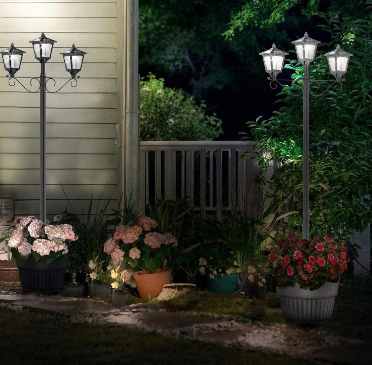 Lighteme 3 Fixture Outdoor Solar LED Lamp Post With 50 Lumen - 72Inch
