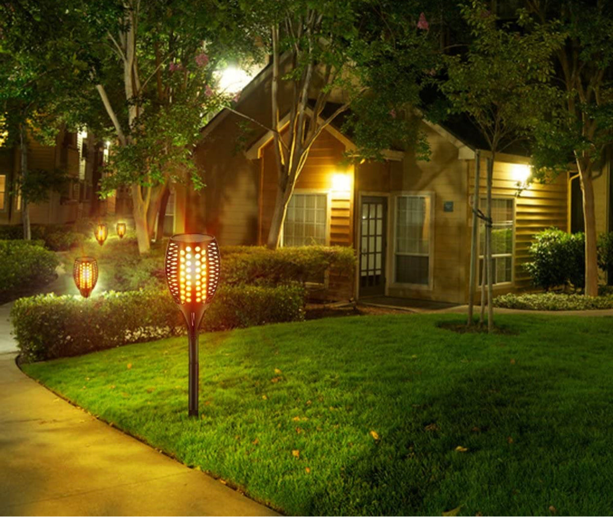 Lighteme Solar LED Flame Lamp Lawn Flame Flickering Torch Light Outdoor Fire 96 LED Lights 4 Pack