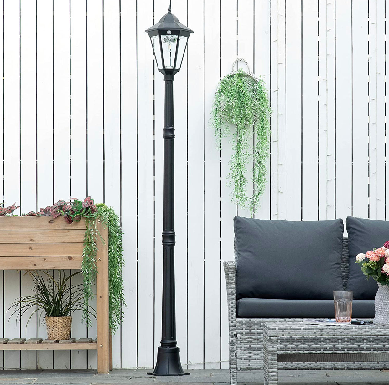 Lighteme 77" Solar Lamp Post Light, Waterproof Aluminum And Glass Outdoor Vintage Post Lamp