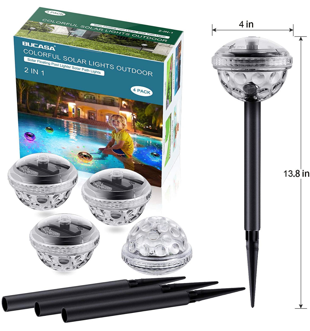 Lighteme Solar-Wege-LED-Leuchten, 8 Farbwechsel, für den Außenbereich, wasserdicht, 4 Stück