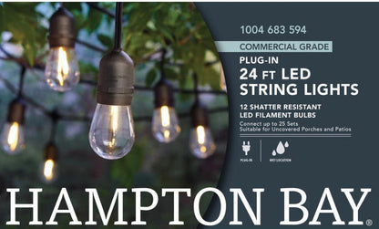 Lighteme 24 Ft. Waterproof LED String Light, 12 bulbs Plug-In