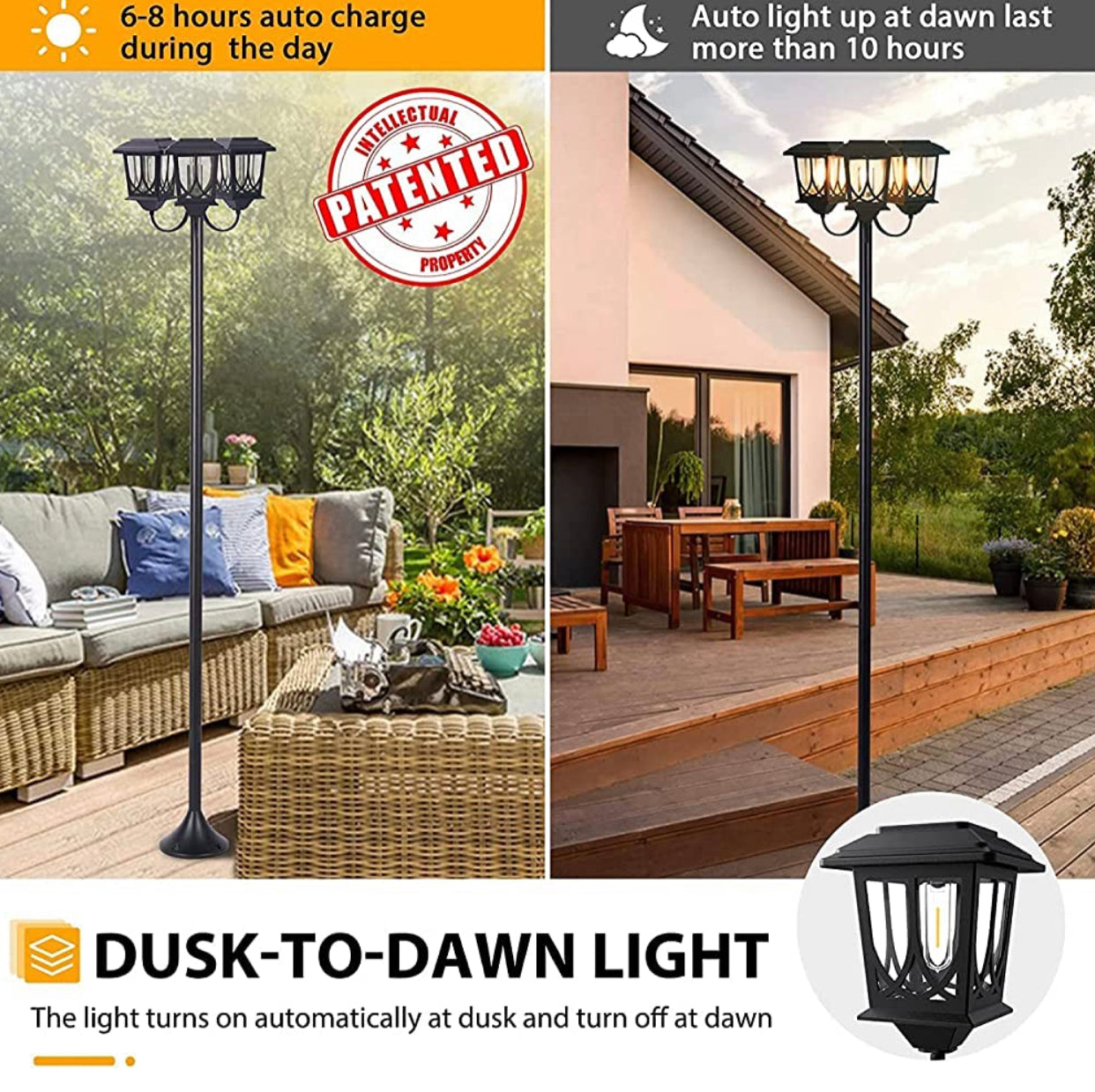 Lighteme Aluminum 74.8“ Outdoor Lamp Post Lights ,3-Head Waterproof Street Lights 60 Lumen
