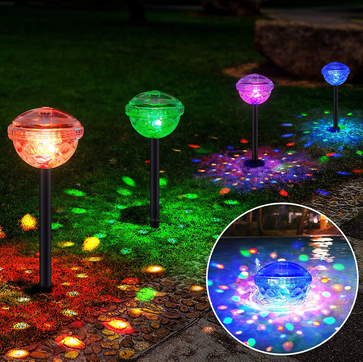 Lighteme Solar-Wege-LED-Leuchten, 8 Farbwechsel, für den Außenbereich, wasserdicht, 4 Stück