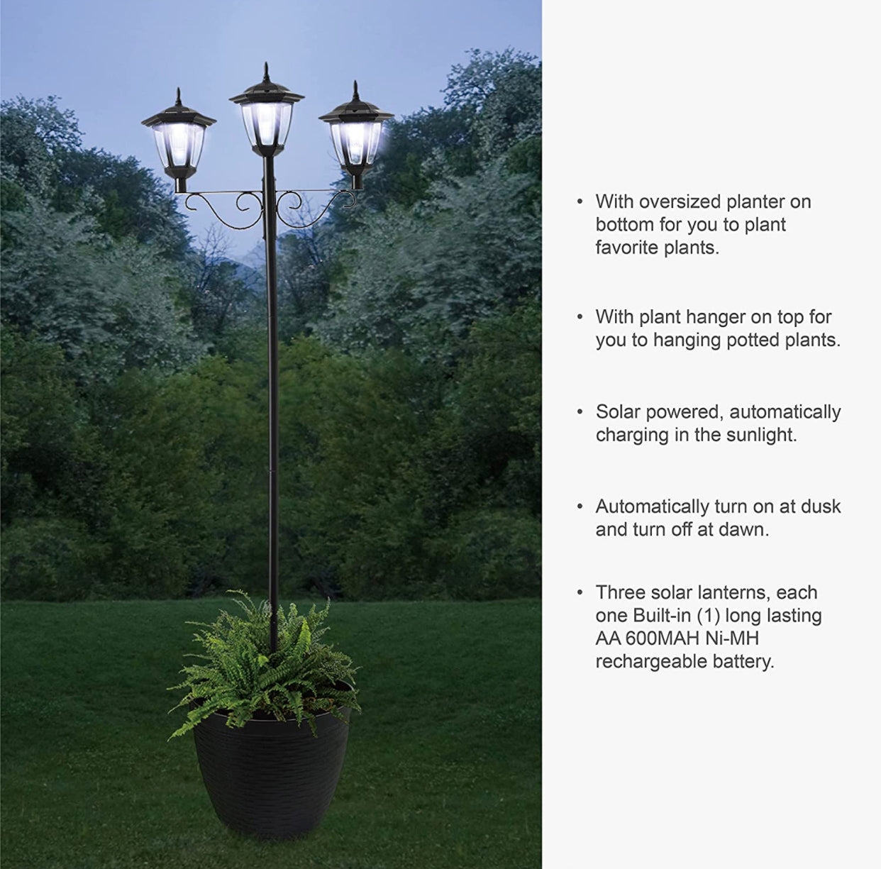 Lighteme 3 Fixture Outdoor Solar LED Lamp Post With 50 Lumen - 72Inch