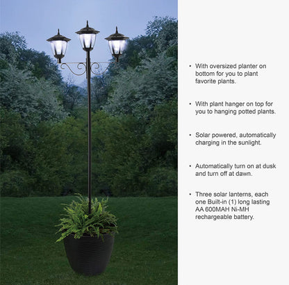 Lighteme 3 Fixture Outdoor Solar LED Lamp Post With 50 Lumen - 72Inch