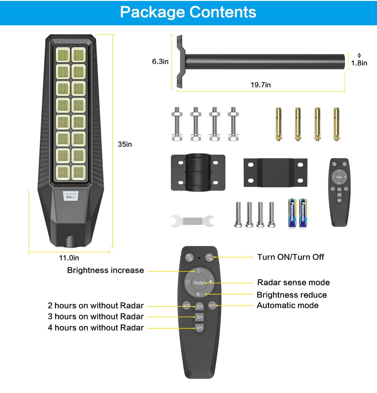 Lighteme Lot de 2 lampadaires solaires d'extérieur 1600 W 90 000 lumens, du crépuscule à l'aube, avec télécommande et détecteur de mouvement 