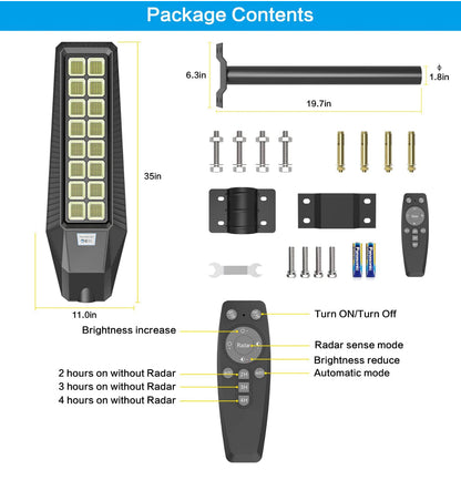 Lighteme Lot de 2 lampadaires solaires d'extérieur 1600 W 90 000 lumens, du crépuscule à l'aube, avec télécommande et détecteur de mouvement 
