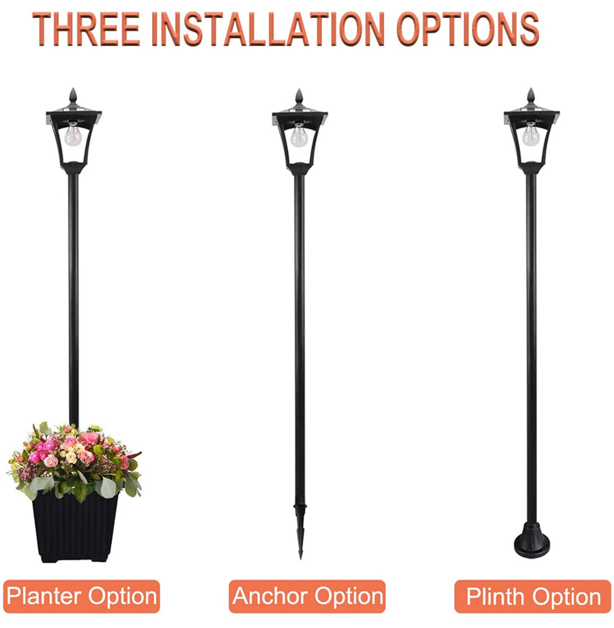 Lighteme 64 Inch Solar Lamp Post Lights Outdoor with Planter, 70 Lumen Solar Powered  with 4 Adjustable Height- Black