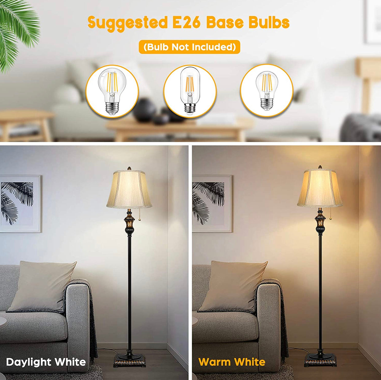 Lighteme - Free Standing Elegant Floor Lamp - Bell Shape Fabric Shade - LED Bulb Included - Bronze