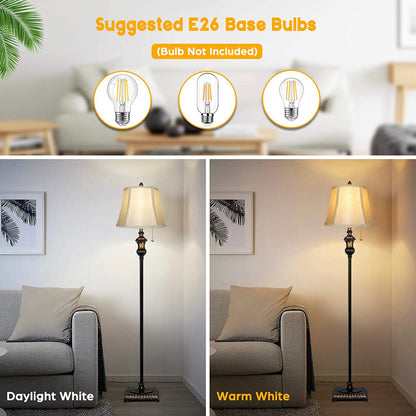 Lighteme - Free Standing Elegant Floor Lamp - Bell Shape Fabric Shade - LED Bulb Included - Bronze