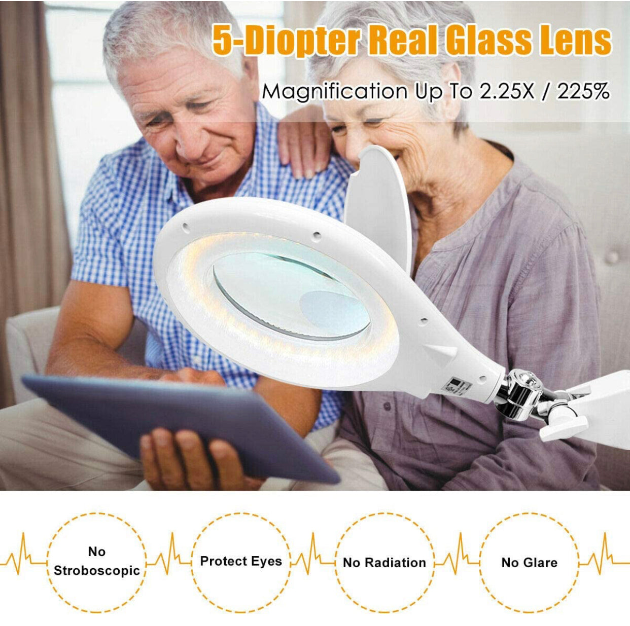 Lighteme Magnifying Floor Lamp with 5 Wheels Rolling Base, 2.25X Magnifier with LED Light, 2-in-1
