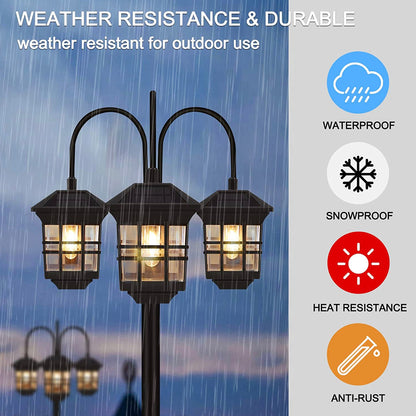 Lighteme 74.8“ Outdoor Lamp Post Lights Solar Powered,3-Head Waterproof Street Lights 60 lumens