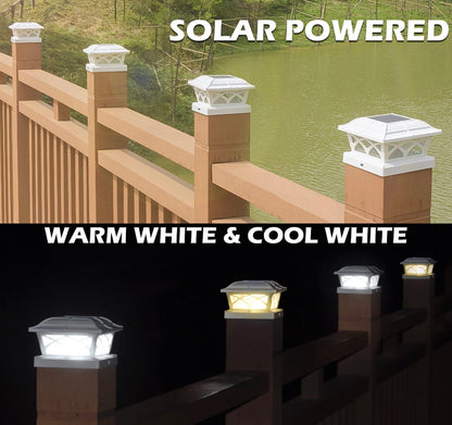 Lighteme Solar Post Cap Lights Outdoor Glass 2 Modes 8 LEDs for 4x4 5x5 6x6 Posts Fence Deck Patio Decoration Warm White/Cool White (2 Pack)