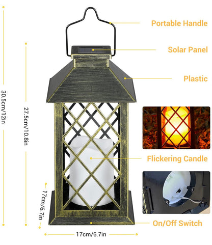 Lighteme Solar Candle Lanterns Outdoor, 2 Pack  Waterproof, LED Lanterns Solar Powered with Handle, Flickering Flameless Candle  Lights