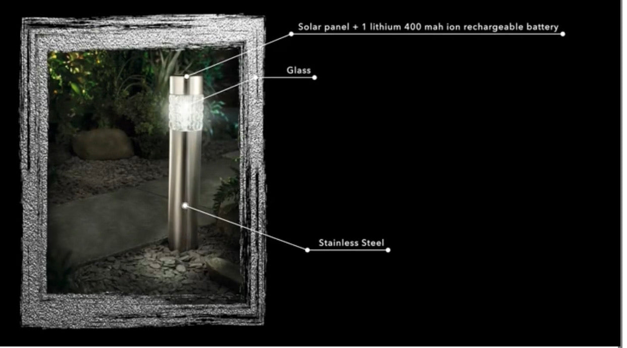 Lighteme Hampton Moderne solarbetriebene LED-Poller-Wegeleuchte aus Edelstahl, 15er-Pack