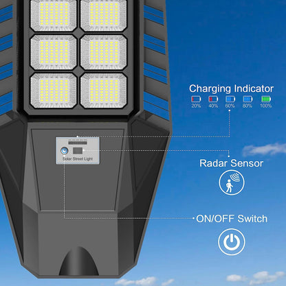 Lighteme Lot de 2 lampadaires solaires d'extérieur 1600 W 90 000 lumens, du crépuscule à l'aube, avec télécommande et détecteur de mouvement 