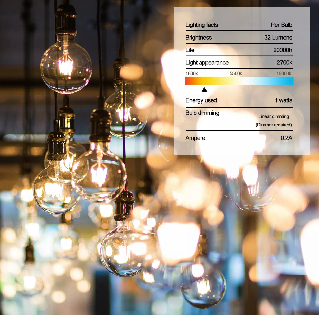 Lighteme 27 Ft Pro - Globe Solar LED Outdoor String Lights – Waterproof, G40 Retro Edison Filament Bulbs -Warm White
