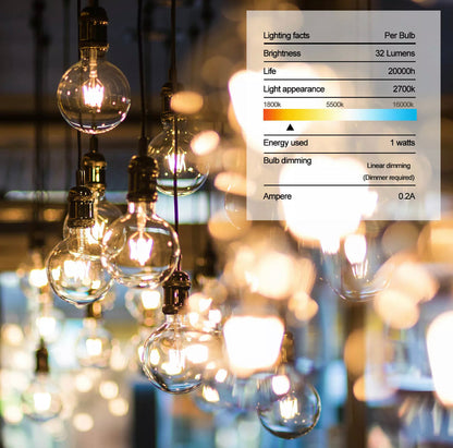 Lighteme 27 Ft Pro - Globe Solar LED Outdoor String Lights – Waterproof, G40 Retro Edison Filament Bulbs -Warm White