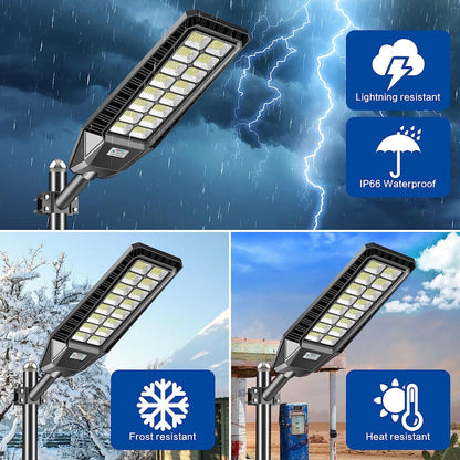 Lighteme Lot de 2 lampadaires solaires d'extérieur 1600 W 90 000 lumens, du crépuscule à l'aube, avec télécommande et détecteur de mouvement 