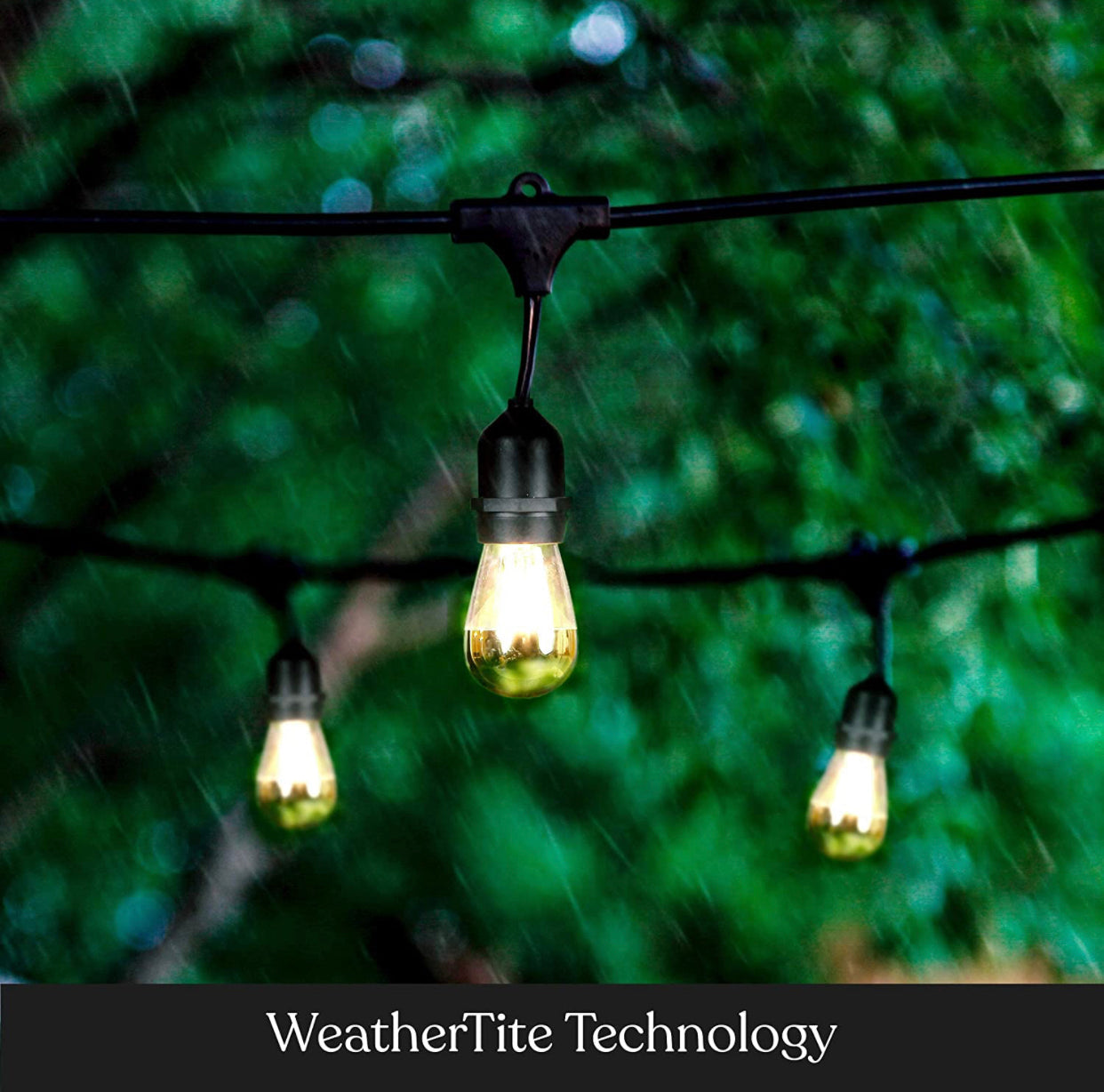 Lighteme Outdoor String Lights 48Ft Plug-In Anti Glare, Beautiful Gold Tip LED Bulbs - 48 Ft
