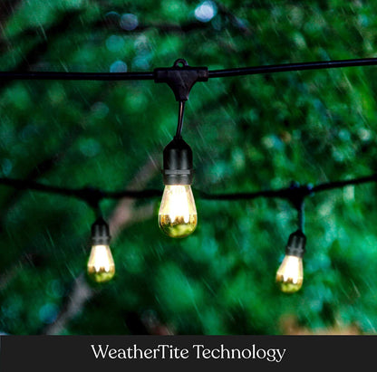 Lighteme Outdoor String Lights 48Ft Plug-In Anti Glare, Beautiful Gold Tip LED Bulbs - 48 Ft