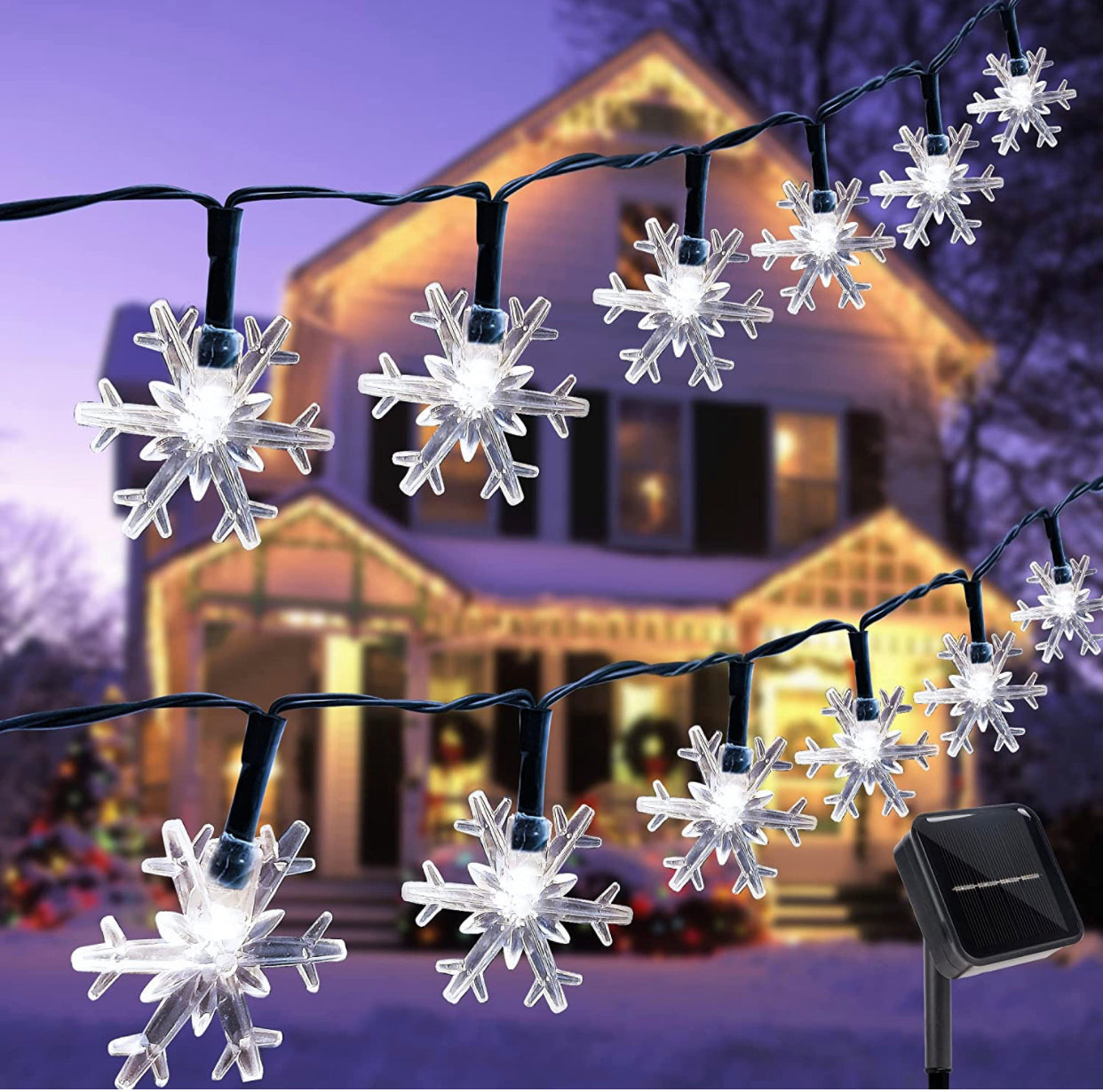 Lighteme 33Ft Solar Snowflake Twinkle Star String Lights, 100 LED Outdoor 8 Lighting Modes & Waterproof