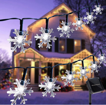 Lighteme 33Ft Solar Snowflake Twinkle Star String Lights, 100 LED Outdoor 8 Lighting Modes & Waterproof