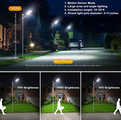 Lighteme 1200W Commercial Solar Street Light , 100000LM Parking Lot Light Dusk to Dawn With Remote