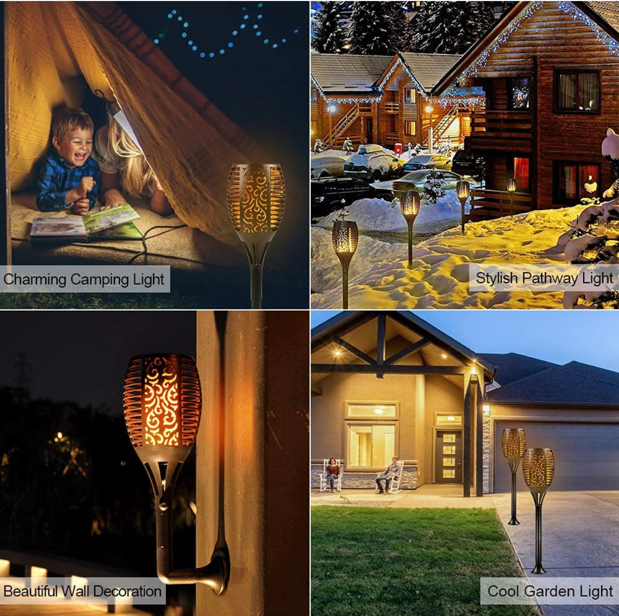 Lighteme Solar LED Flame Lamp Lawn Flame Flickering Torch Light Outdoor Fire 96 LED Lights 4 Pack