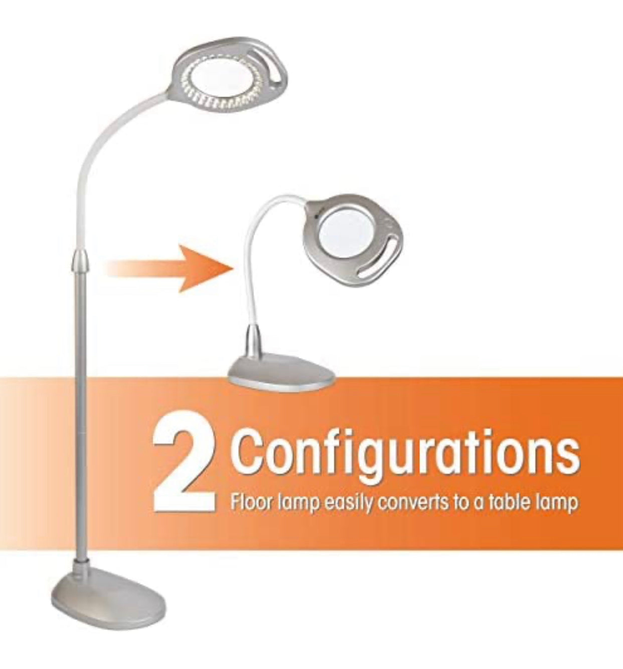Lighteme 2-in-1 LED Magnifier Light Floor and Table Lamps – Optical Grade Hands-Free Magnifying LED Light, Modern Design for Crafting, Sewing, Reading, Needlework