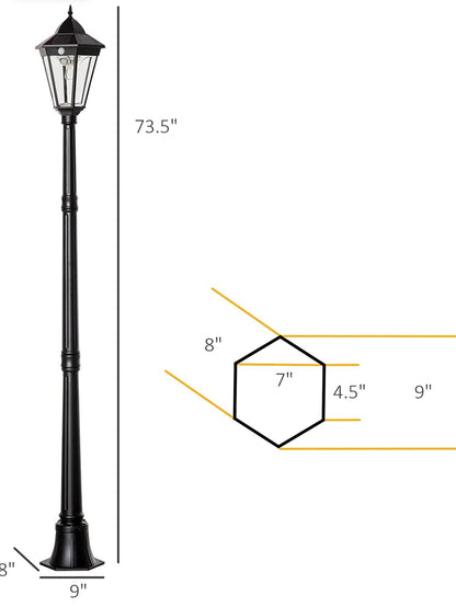 Lighteme 77" Solar Lamp Post Light, Waterproof Aluminum And Glass Outdoor Vintage Post Lamp