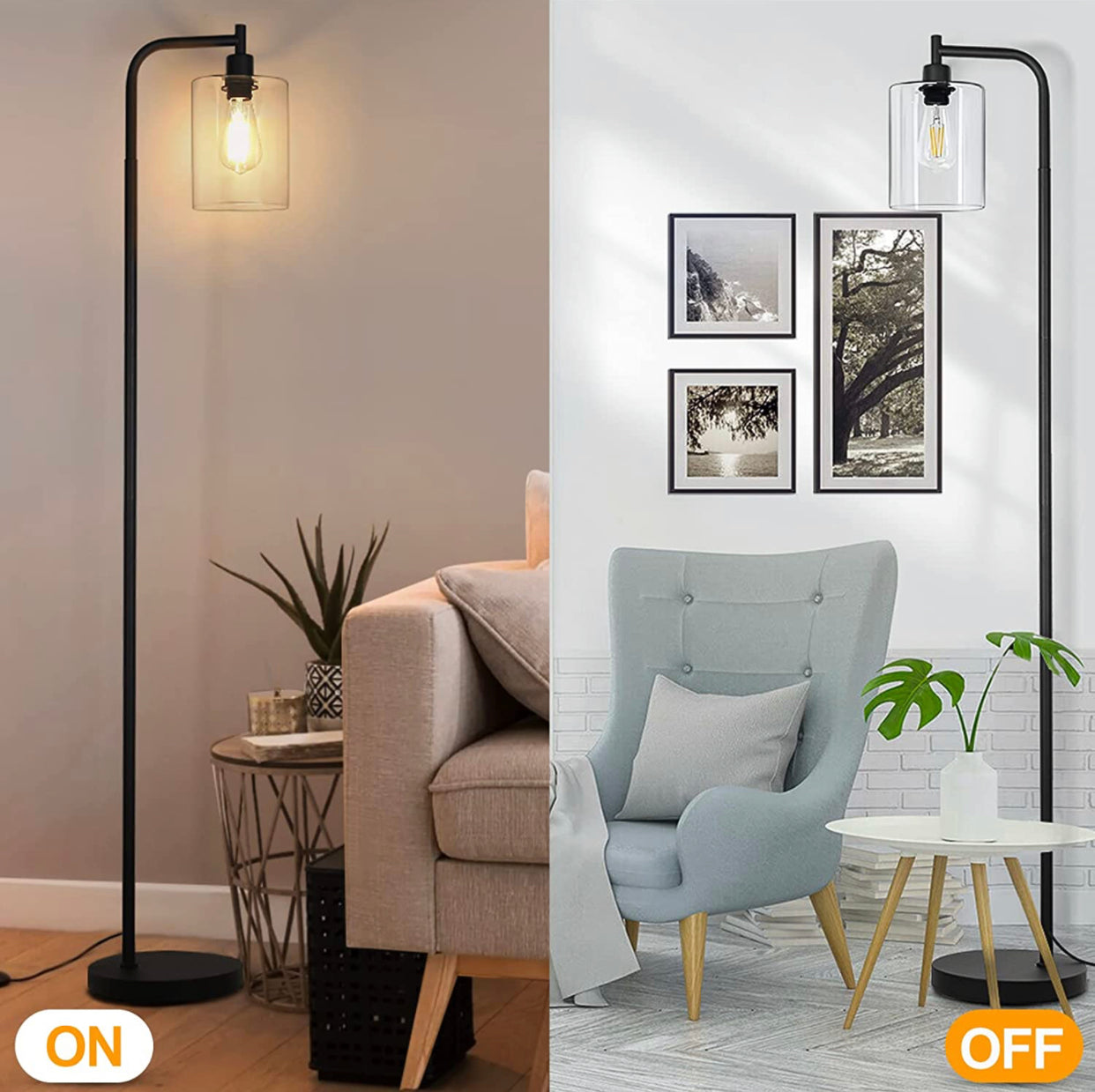 Lighteme Industrielle Stehlampe, Moderne Stehlampen mit hängendem Klarglasschirm 
