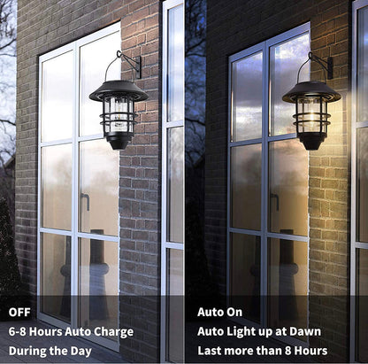Lighteme 2 Pack Security Solar Hanging Lanterns , Wall/Porch Lights 15 Lumen Heavy Glass & Stainless