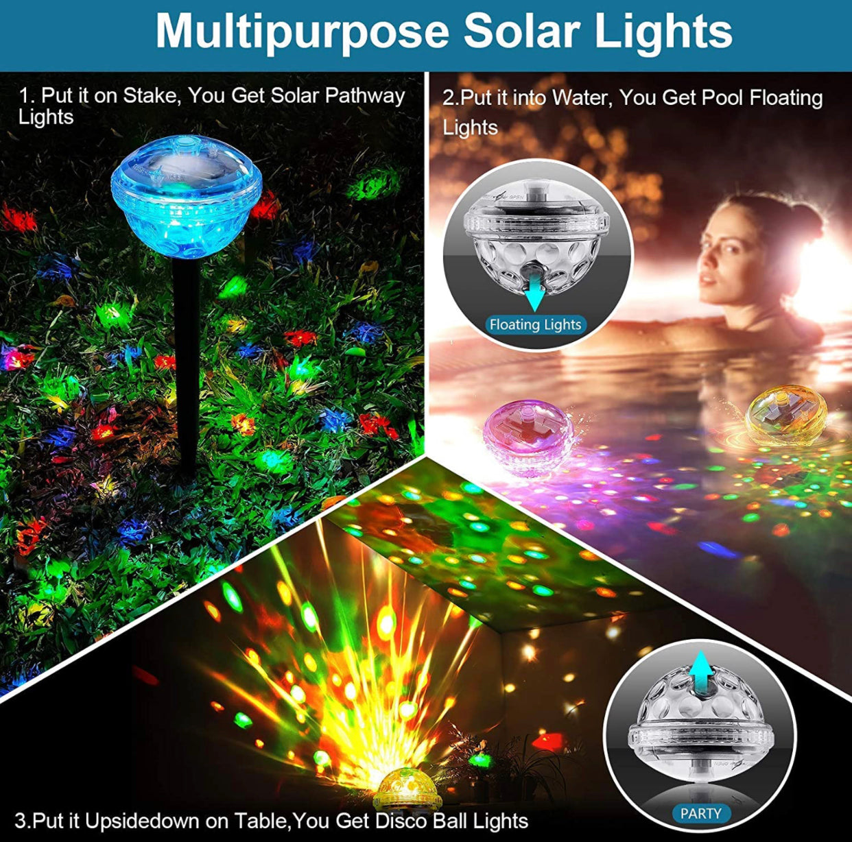Lighteme Solar-Wege-LED-Leuchten, 8 Farbwechsel, für den Außenbereich, wasserdicht, 4 Stück