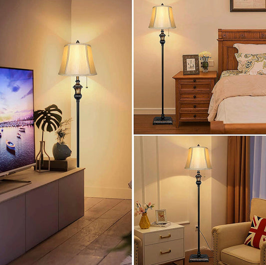 Lighteme - Free Standing Elegant Floor Lamp - Bell Shape Fabric Shade - LED Bulb Included - Bronze