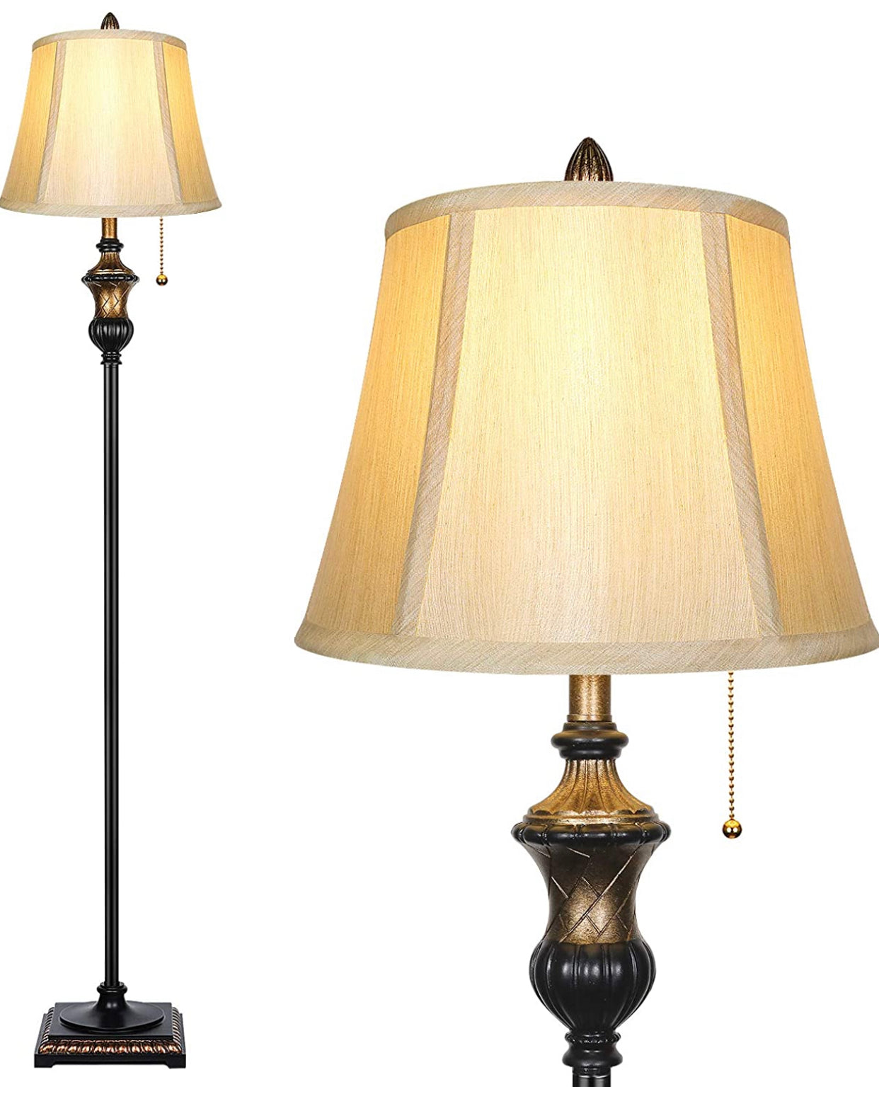 Lighteme - Free Standing Elegant Floor Lamp - Bell Shape Fabric Shade - LED Bulb Included - Bronze