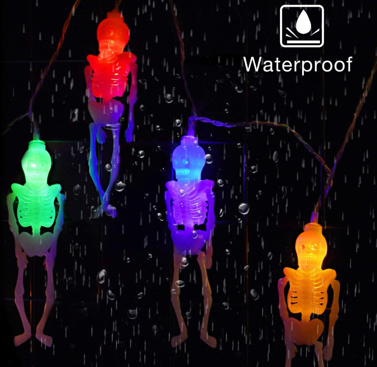Lighteme 10Ft Solar Powered Skeleton Lights Halloween String Lights -20LEDs 2 Lighting Modes