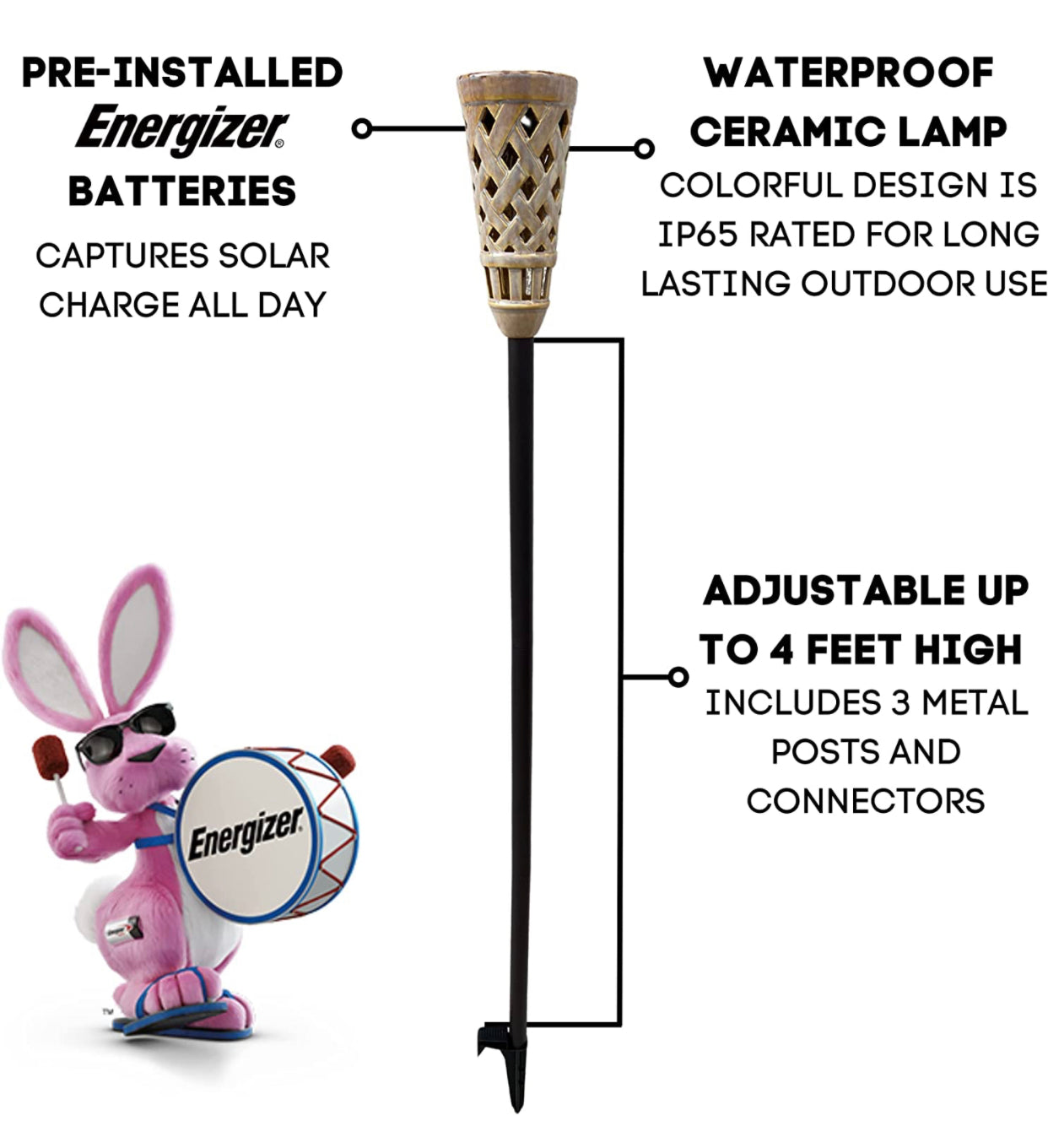 Lighteme LED Ceramic Solar Tiki Torch Lights Dancing Lights Outdoor Waterproof 2 Pack