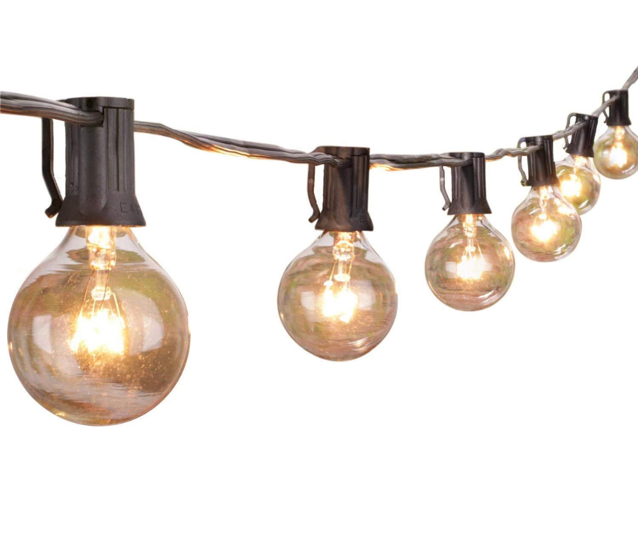 Lighteme 25 Ft Plug-In Outdoor String Light G40 Globe Patio Lights with 26 Edison Glass Bulbs Hanging Light