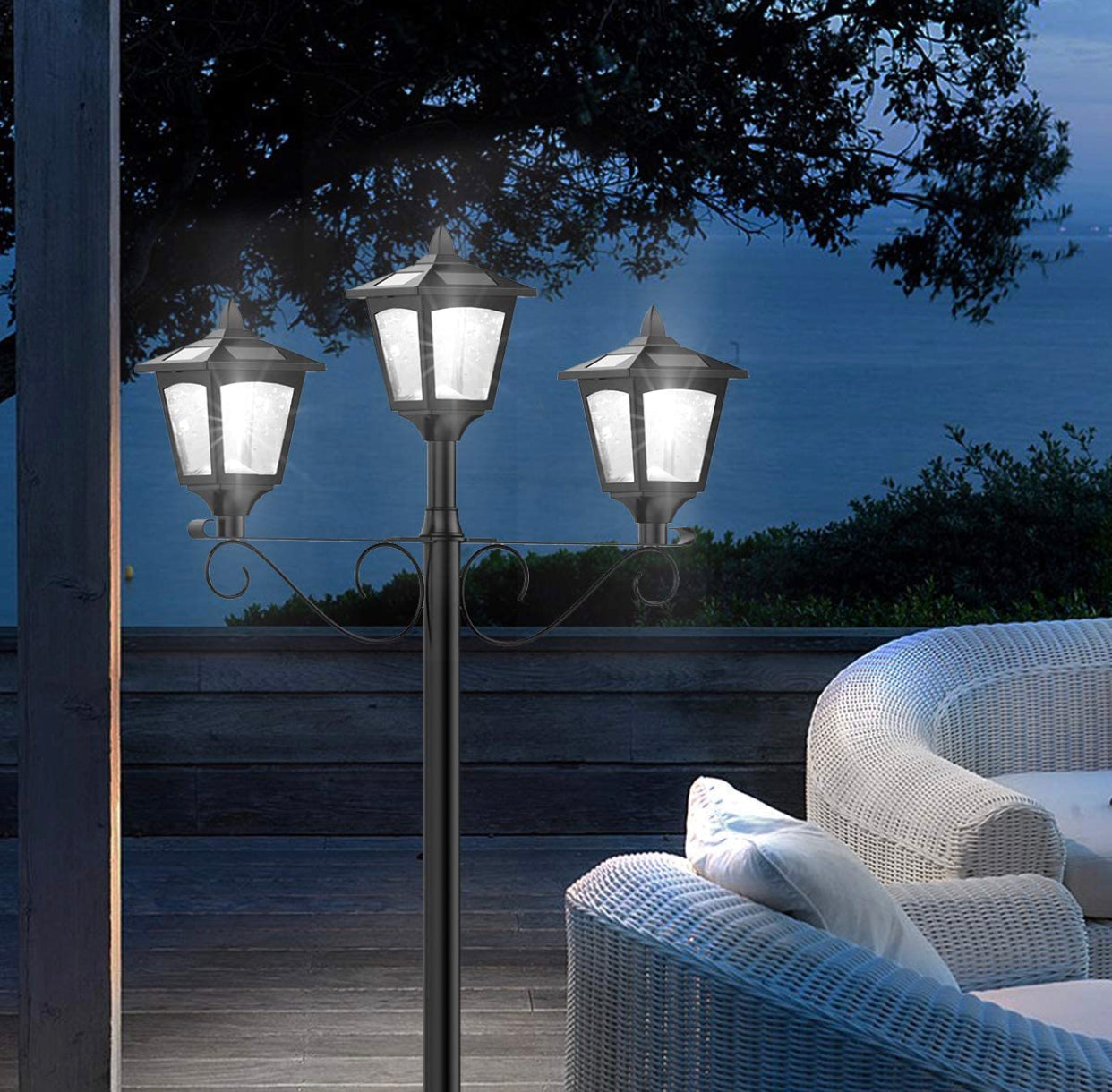 Lighteme 3 Fixture Outdoor Solar LED Lamp Post With 50 Lumen - 72Inch