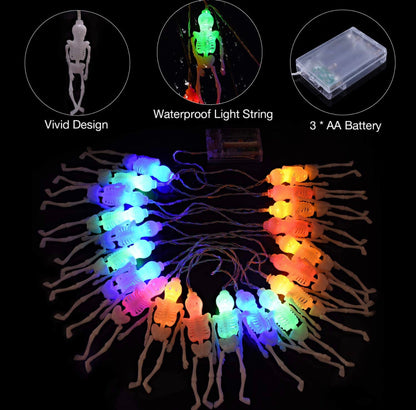 Lighteme 10Ft Solar Powered Skeleton Lights Halloween String Lights -20LEDs 2 Lighting Modes